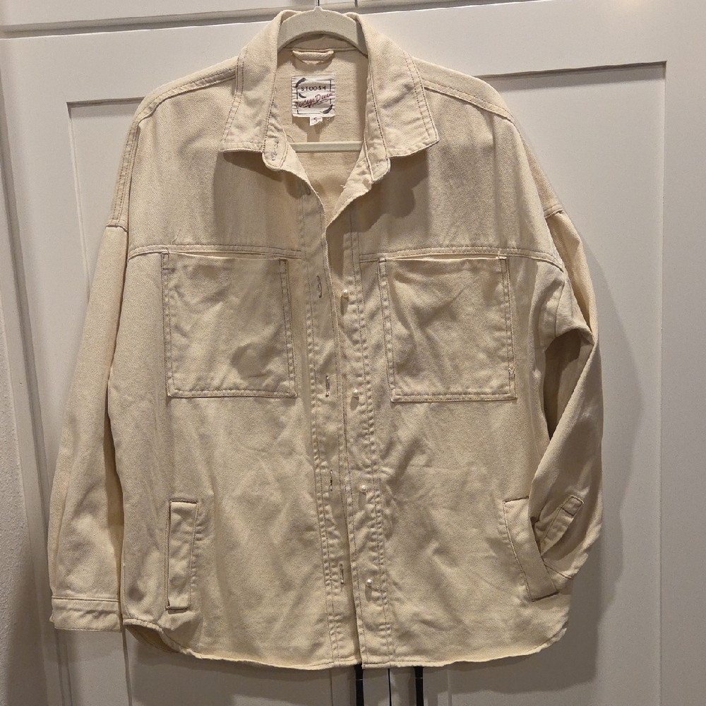Stoosh Cream Womans Denim Jacket With Pearl Buttons. So Cute!